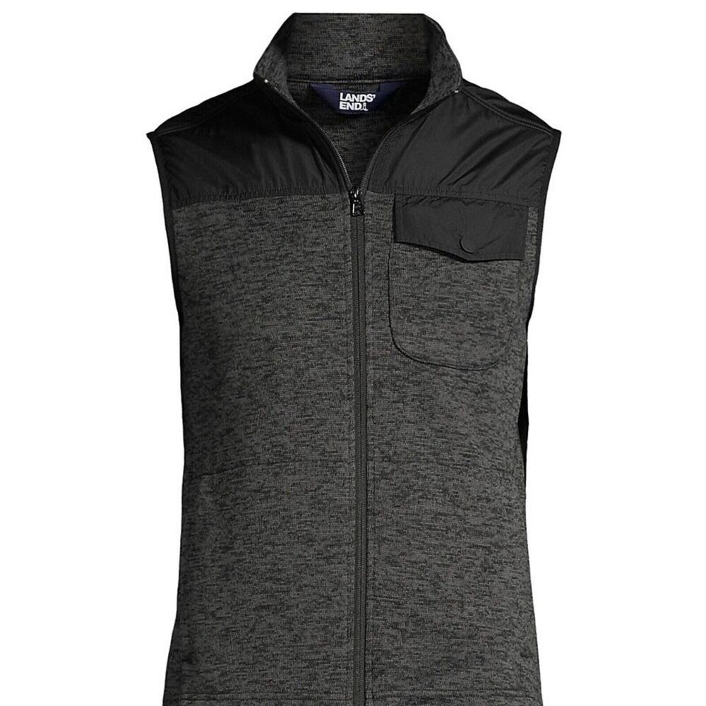 NEW Lands End Mens Hybrid Sweater Fleece Vest Dark Charcoal Heather Large 42-44